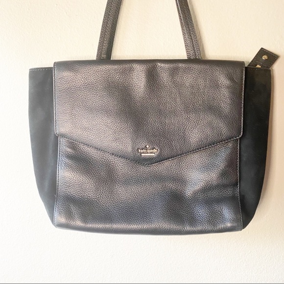 KATE SPADE Black Leather Suede Tote Purse - Picture 3 of 14